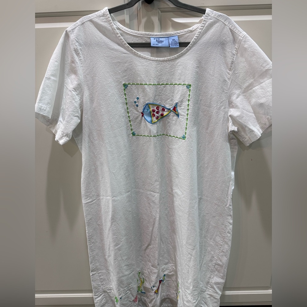 Jane Ashley vintage White Dress with Fish Design